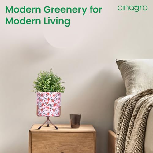 Image of CINAGRO Metal Flower Vase Planter Pot with Iron Stand, Pots for Plants, Plant Pots for Home Decoration, Succulent Pot, Indoor Planter Garden Decor Style: Rosewood Radiance