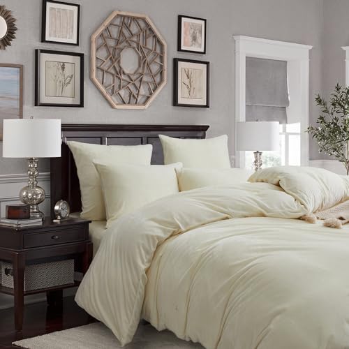 Gezu Bed Linen Winter Warm Plush 200 x 200 cm Beige White Double-Sided Duvet Cover Cashmere Flannel Fleece Touch Fluffy Warm Fabric Velvet Duvet Cover Set with Zip with Pillowcase 80 x 80 cm