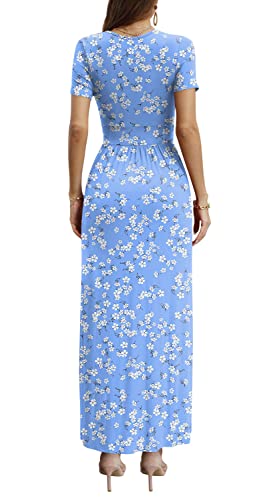 Image of CATHY Maxi Dresses for Women Short Sleeve V-Neck Casual Long Summer Wrap Dress with Pockets