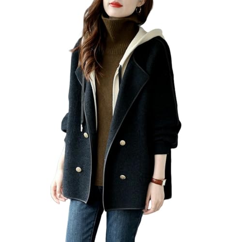 Veste en tweed deux pièces coupe ample avec capuche fausse fourrure chic