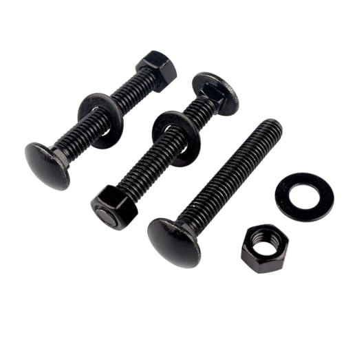 Image of 8 Sets 5 /16-18 x 2-1 /2 inch Carriage Bolts Screws Round Head Square Neck and Hex Nuts, Flat Washers 304 Stainless Steel 18-8 Full Thread, Black