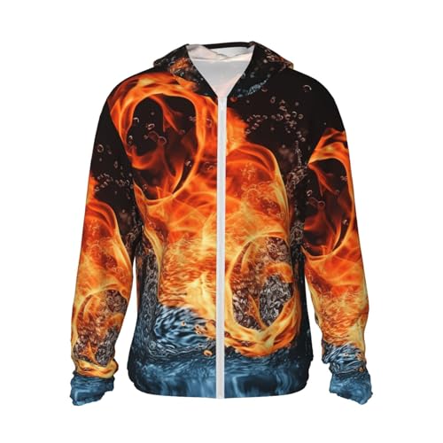UPF 50+ Fire Water Sun Protection Hoodie Full Zip Long Sleeve
