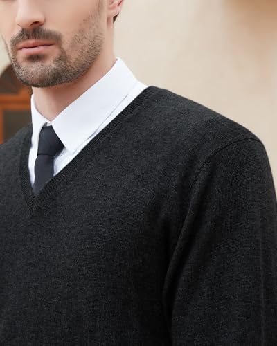 Kallspin Men's Wool Blend V-Neck Sweater Relax Fit Knit Pullover for Fall Winter4