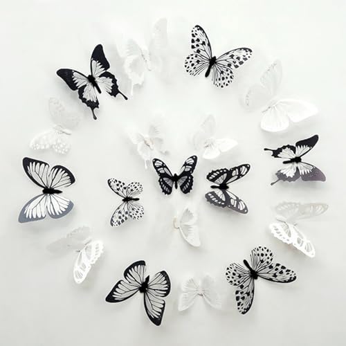 KASESSS 72 Pièces 3D Papillon Decoration, Stickers Papillon, Papillon Decoration Murale, Autocollants Papillon Realiste, Noir et Blanc avec 3 Tailles Différentes pour...