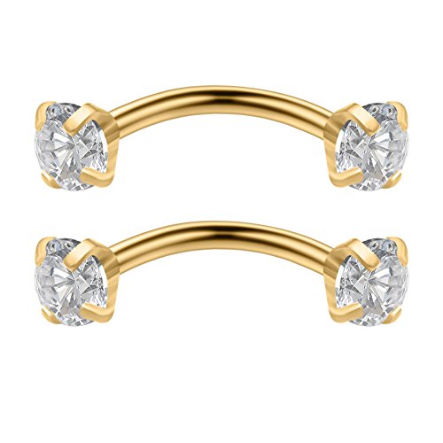 Ruifan 16G Clear Cubic Zirconia Internally Thread Curved Barbell Eyebrow Tragus Ring Piercing Jewelry 6-10mm