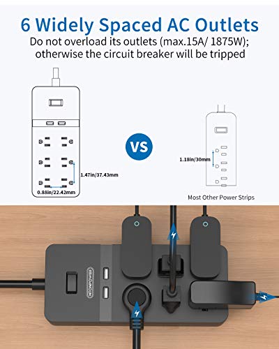 2 Prong Surge Protector Power Strip With 10Ft Extension Cord, Ntonpower 2 Prong To 3 Prong Outlet Adapter With Polarized Plug, 6 Outlets 2 Usb Ports, Wall Mount For Old House Non-Grounded Outlets #TOP5