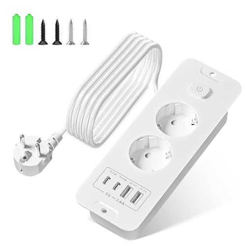 Multiprise encastrable avec USB - Prise de Table escamotable avec 2 Ports USB C (20 W) et 2 Ports USB A - Prise encastrable pour Cuisine - pour Bureau, Chambre...