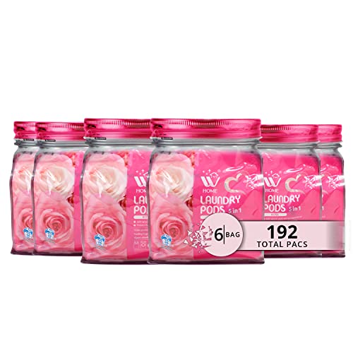 W Home 5 in 1 Laundry Pods with Rose Scent, Stainlifters Laundry Detergent, Free Clear for Sensitive Skin, 192 Count - (Pack of 6)