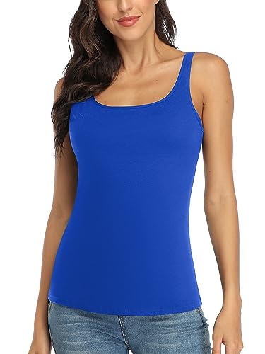 Image of V FOR CITY Women's Cotton Tank Top with Unpadded Shelf Bra Adjustable Wide Strap Camisole Summer Basic Udershirts