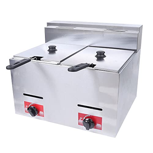 12 Liter Stainless Steel Commercial Propane Lpg Deep Fryer Countertop Gas Fryer + 2 Baskets & 2 Lids Propane/Natural Gas, Deep Fryer Potato Chips Chicken Fried Oil Kitchen 560 * 470 * 470Mm Usa Stock #TOP1