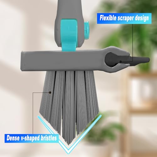 Cepillo de lechada con mango largo en forma de V gris para esquinas de baño 4