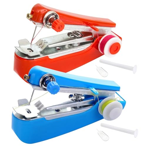 Mini máquina de costura, máquina de costura manual, 2 peças mini de mão para iniciantes, portátil DIY com acessórios para roupas, cortinas, portátil