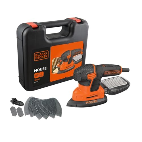 Black+Decker Dreieckschleifer Mouse KA2500K – Kraftvolle Schleifmaschine mit Staubfangbehälter inkl. Mikrofilter – Für das Abschleifen selbst an schwer zugänglichen Stellen – 1 x Schleifer 120 W