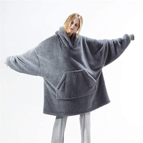 Oversized Wearable Blanket Hoodie Sweatshirt --Warm Pullover Flannel Blanket Jumper Fluffy Fleece Adults Hoody Blanket For Men & Women, Comfy Snuggle Hoodie Blanket Gift For Women (Grey) #TOP3