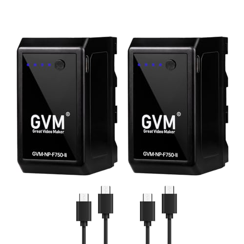 Image of GVM 2 Packs NP-F750 Replacement Batteries with Rechargeable USB-C Cables, Travel Chargers for NP-F975, NP-F960, NP-F950, NP-F930, NP-F770, NP-F750, NP-F550, DCR, DSR, HDR, FDR, HVR, HVL and LED Light
