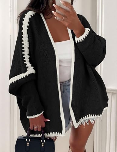 Image of PRETTYGARDEN Womens Oversized Cardigan Sweaters 2026 Fall Long Lantern Sleeve Knit Open Front Lightweight Sweater