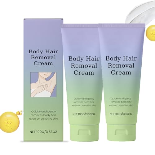 Crema de eliminación de vello corporal suave e indoloro para pieles sensibles, depiladora rápida de 5 minutos, sin residuos, calma la piel, segura para cabello grueso y fino (2 unidades)