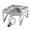 GasOne Stainless Steel Outdoor Propane Burner – High Pressure Camp Stove with Adjustable Regulator & Steel-Braided Hose
