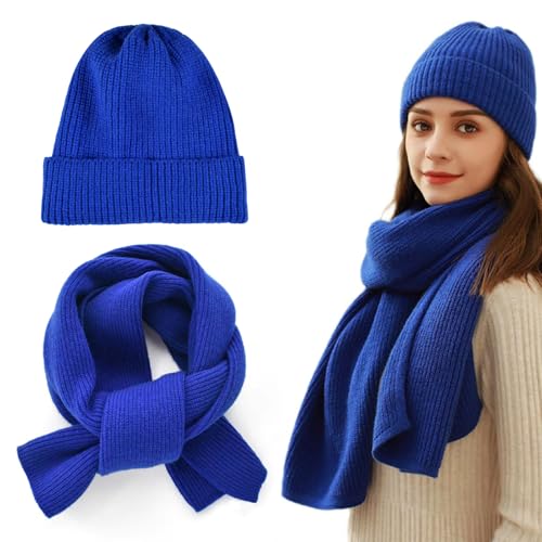 Qooloo Conjunto de gorro y bufanda de punto de invierno para mujer, gorro de punto para mujer, gorro y bufanda en uno, diseño de doble cara, forro polar cálido y suave