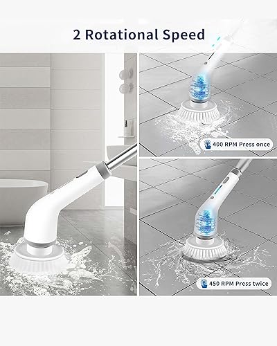 Image of Electric Spin Scrubber, Portable Cordless Cleaning Brush with Adjustable Extension Rod Power Shower Scrubber with 8 Replaceable Cleaning Heads for Bathtub /Sink /Tile /Floor /Window /Bathroom