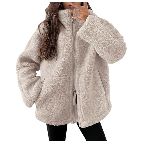 Veste polaire chaude veste d'hiver épaisse femme manteau en peluche zippé à poches uni