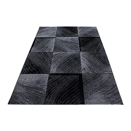 Tapis de salon moderne à vagues noir pour structurer un grand séjour - 5