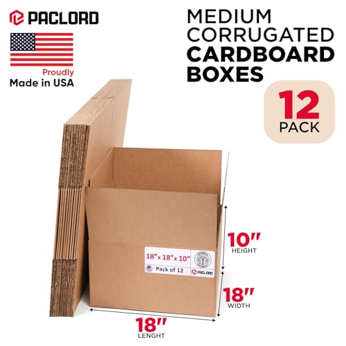 Image of Large Moving Cardboard Boxes 18 inchL x 18 inchW x 10 inchH (Pack of 12) - USA-Made Packing Boxes for Moving, Shipping, or Storage - USPS, UPS, FedEx Approved - Professional Packing Supplies