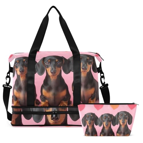Three Friendly Dogs Gym Bag for Women Sport Travel Duffel Bag Shoulder Weekender Overnight Bags with Wet Pocket & Shoe Compartment2