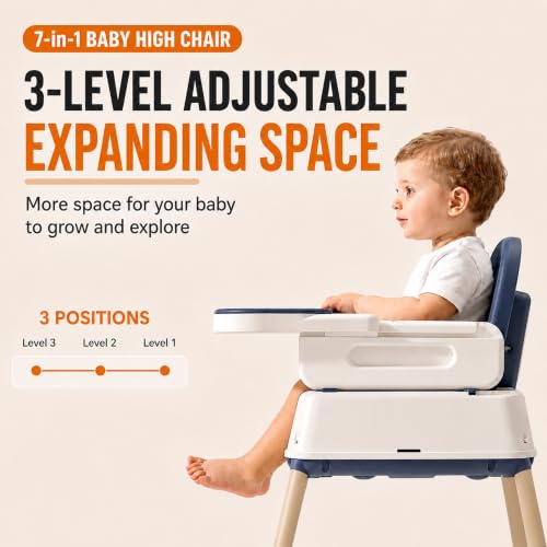 Image of StarAndDaisy 7-in-1 High Chair for Baby, Baby Feeding Chair for 0 to 5 Years, Convertible Booster, Push & Ride-On Baby Chair and 3-Level Adjustable Seat, Double-Layer Tray & Wheels