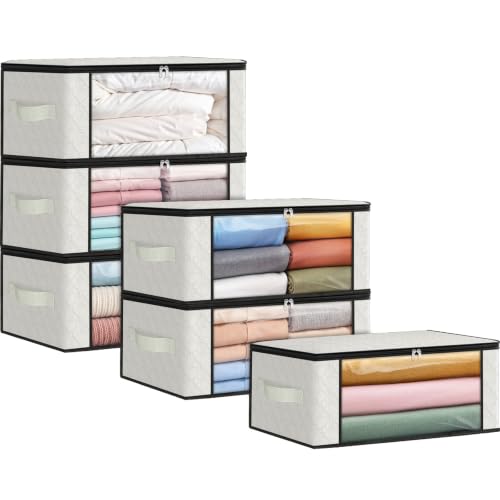 Image of Fab totes 35L Closet Organizers and Storage, Foldable Under Bed Storage Containers, Storage bags for Organizing Bedroom, Closet, Clothing,Organization with Handle (6 Pack,Ivory)