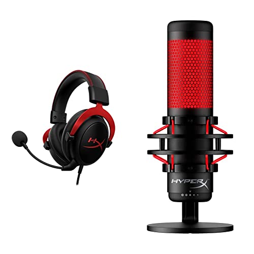 HyperX Kingston Cloud II Gaming Kopfhörer (für PC/PS4/Mac) rot + QuadCast Standalone-Mikrofon mit umfangreichen Funktionen für Streamer Gamer