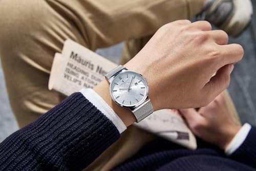 Image of London Fog Surrey Collection Analog Quartz Watch for Men with Round Textured Dial, Date Display Function, Stainless Steel Mesh Strap, Water Resistant - LFM10006