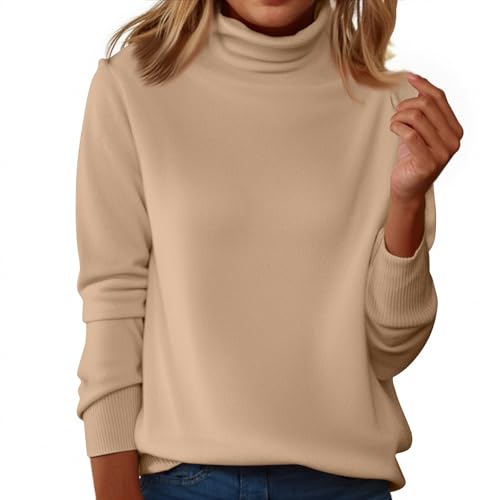Jersey Mujer Otoño Elegante Camiseta Manga Larga Mujer Algodon Basicas Blusa Cuello Alto Casual Punto Sueter Camiseta Interior Otoño Tallas Grandes Termica Sweater Sudadera(Camello,M)