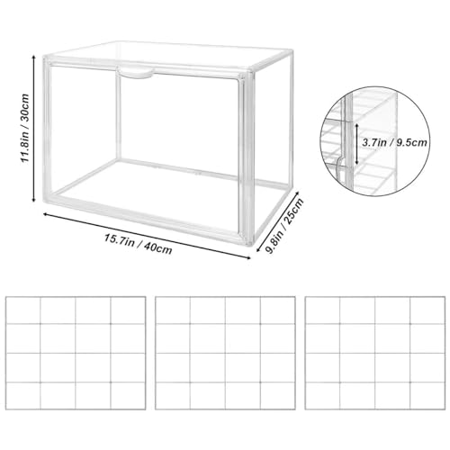 Image of BOHOIDEE 4 Tiers Clear Acrylic Display Case for Closet, Purse Storage Organizers Box, Plastic Storage Bins with 3 Adjustable Divider and Magnetic Door