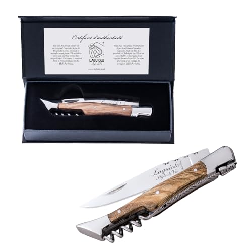 Laguiole Style de Vie Taschenmesser mit Korkenzieher, Olivenholz, mit Geschenkbox