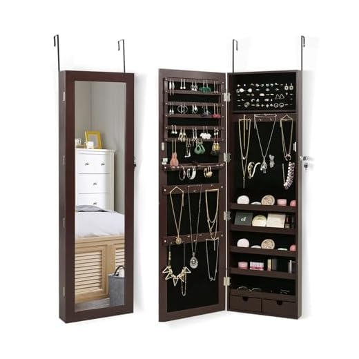 HollyHOME Jewelry Cabinet Lockable Wall Door Mounted Organizer Storage with Mirror Black