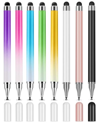 HUVZOR 8pcs lapiz para tablet, Lápiz capacitivo para todas las tabletas, 2 en 1, lápiz capacitivo para pantalla táctil, con todos los teléfonos móviles/tabletas,Con tapa de silicona para bolígrafo