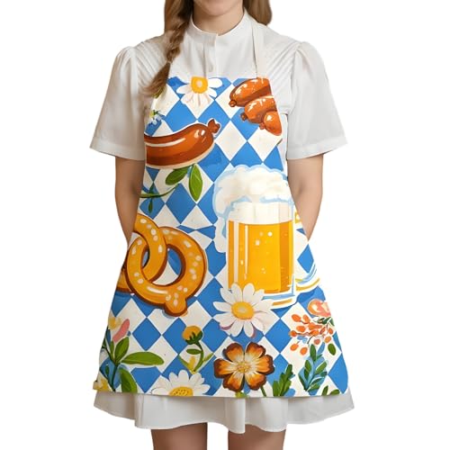 Delantales para cocinar, diseño Oktoberfest, transpirable, resistente al , tela de rejilla ajustable, con cinturón, 03, Siehe Beschreibung