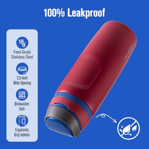 Image of Coolflask MegaSip Stainless Steel Water Bottles 24 oz with Straw, Insulated Water Bottle Leak-Proof, 24+ Hours Cold, BPA-Free Dishwasher Safe, Water Flask for Sports Gym Work Office, Crimson Cobalt
