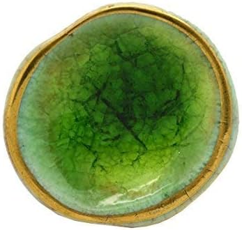 Ceramic Crackled Concave Gold Crater Cupboard Door Knobs (Green & Gold)