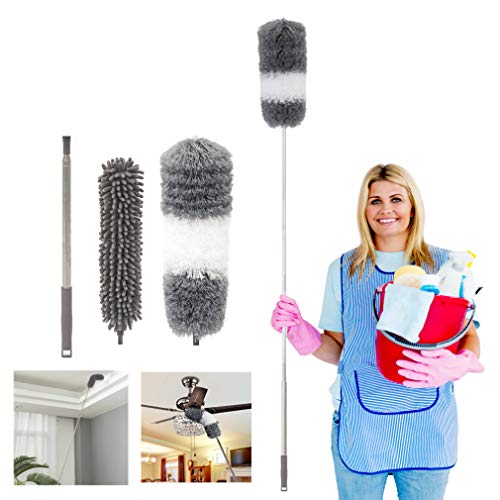 Product Deal Telescoping Microfiber Duster,1 Stainless Steel Pole & 2 Cleaning Head,Ceiling Fan Duster,Bendable Washable Head,30-100 inches,for Cleaning Roof, Blinds, Cobwebs, Corners,Furniture,Car,Skylight Product Deal Telescoping Microfiber Duster,1 Stainless Steel Pole & 2 Cleaning Head,Ceiling Fan Duster,Bendable Washable Head,30-100 inches,for Cleaning Roof, Blinds, Cobwebs, Corners,Furniture,Car,Skylight