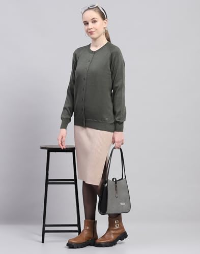 Image of Monte Carlo Womens Solid Blue Round Neck Full Sleeve Cardigan
