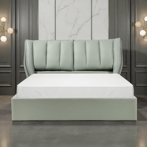 Image of The Attic Rivera Modern Queen Size Hydraulic Storage Bed with Soft Cushion Headboard Sage Green