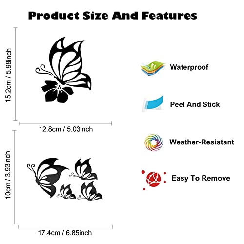 Leniutor 5Pcs Butterfly Car Decal Set, Waterproof Vinyl Butterflies Sticker For Cars Women Girl Car Stickers Beautiful Reflective Bumper Window Laptop Decals (Brushed Silver) #TOP1