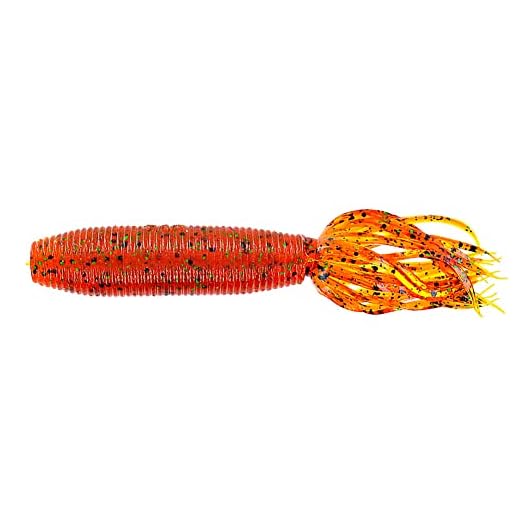 Yamamoto 4" Fat Ika - Realistic Soft Plastic Fishing Lure Baits with Grub-Style Body and Tube-Style Skirt - 10 Pack, Pumpkin (Orange) with Large Black and Small Green
