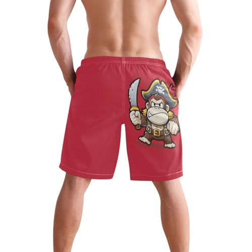 Men's Swim Trunks Pirate Gorilla Print, Quick Dry Beach Board Shorts with Lining-S2