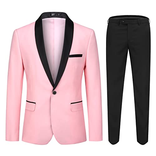 YFFUSHI Men's 2 Piece Suit Shawl Lapel Tuxedo One Button Solid Slim Fit Blazer Jacket Pants