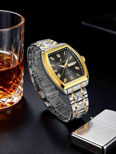 Image of Daniel Hechter Duroc Collection Luxury Watch for Men with Roman Indices, Day-Date Display and Two-Tone Studded Stainless Steel Strap