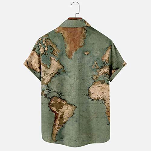 Generic Men's Button Down Hawaiian Shirts Shorts Sleeve Summer Tops for Men World Map Print Fashion 2024 T Shirt Tees4
