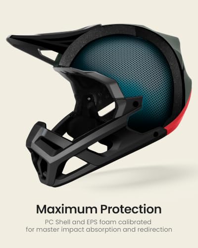 Image of OutdoorMaster Full Face Mountain Bike Helmet, Lightweight for BMX /DH | PC + EPP, 27 vents, Removable liner, 2 D-rings, Goggle strap channel, Pivoting visor, Fits 57-62cm, For downhill /BMX /MTB